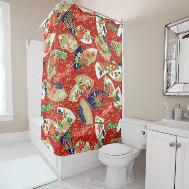 Japanese Fans In Red  Shower Curtain (In Situ)