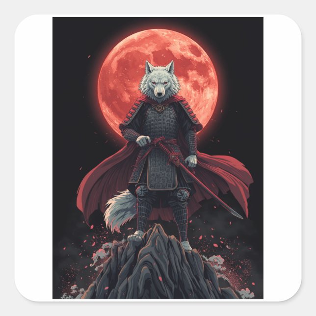 Japanese Fantasy Warrior Illustration Square Sticker (Front)