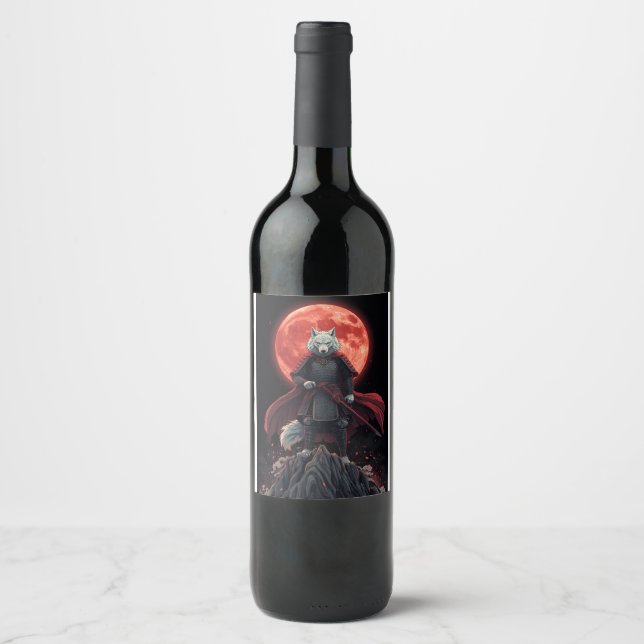 Japanese Fantasy Warrior Illustration Wine Label (Front)