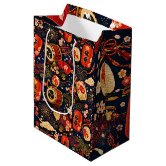 Japanese Festival Seamless Pattern with Lanterns, Medium Gift Bag