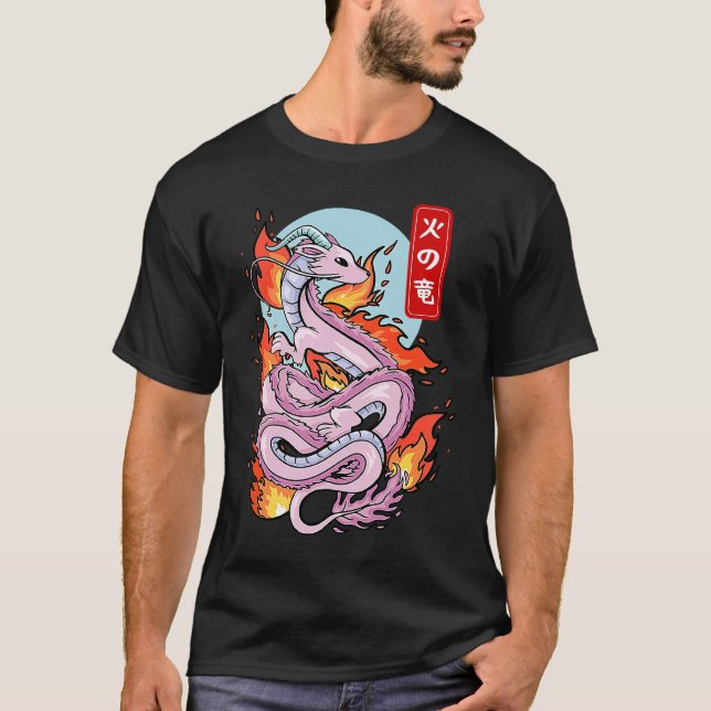 Japanese Fire Dragon Elemental Mythical Winged Rep T-Shirt (Front)