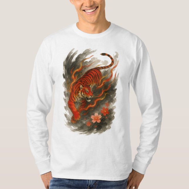 【Japanese Fire Tiger Long Sleeve T-Shirt】 T-Shirt (Front)