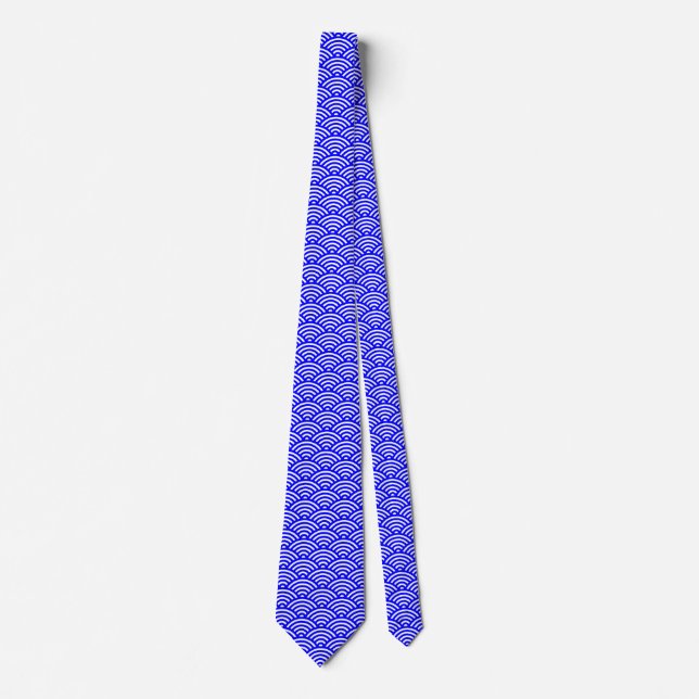 Japanese Fish Scale Pattern - Blue on White Tie (Front)