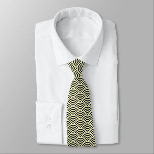 Japanese Fish Scale Pattern - Cream on Black Tie