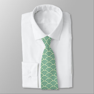 Japanese Fish Scale Pattern - Cream on Teal Tie