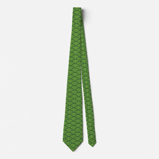 Japanese Fish Scale Pattern - Dark Green on CCFF33 Tie (Front)
