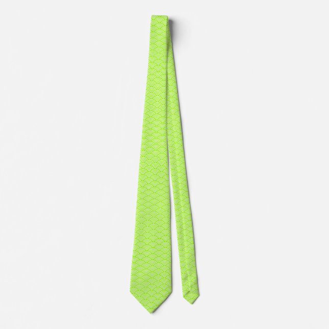 Japanese Fish Scale Pattern - Green on White Tie (Front)