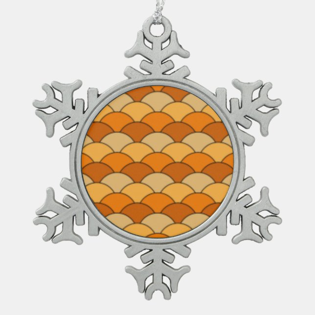 Japanese Fish Scale Pattern Snowflake Pewter Christmas Ornament (Front)