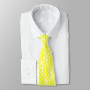 Japanese Fish Scale Pattern - Yellow on White Tie