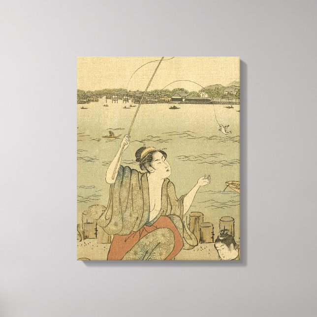 Japanese Fishing Woodblock Fishermen Canvas Print (Front)