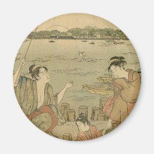 Japanese Fishing Woodblock Fishermen Magnet