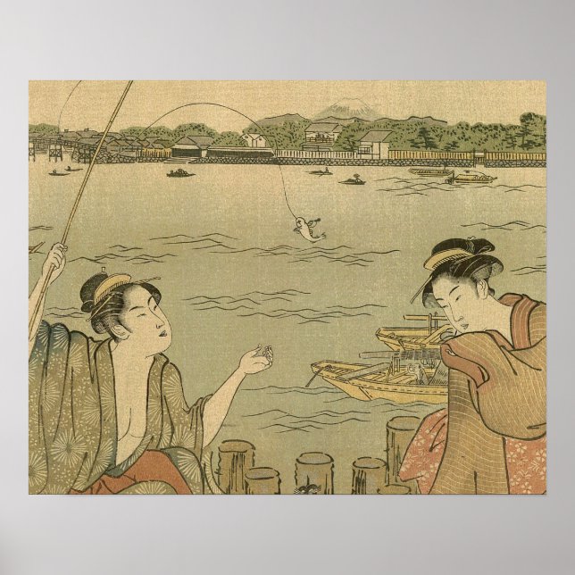 Japanese Fishing Woodblock Fishermen Poster (Front)