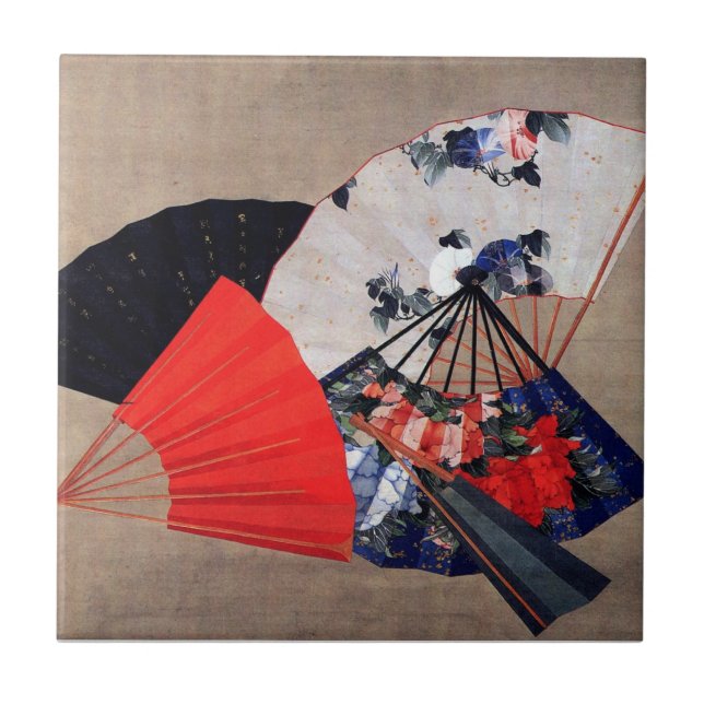 Japanese Five Fans, Hokusai, Ukiyoe Tile (Front)