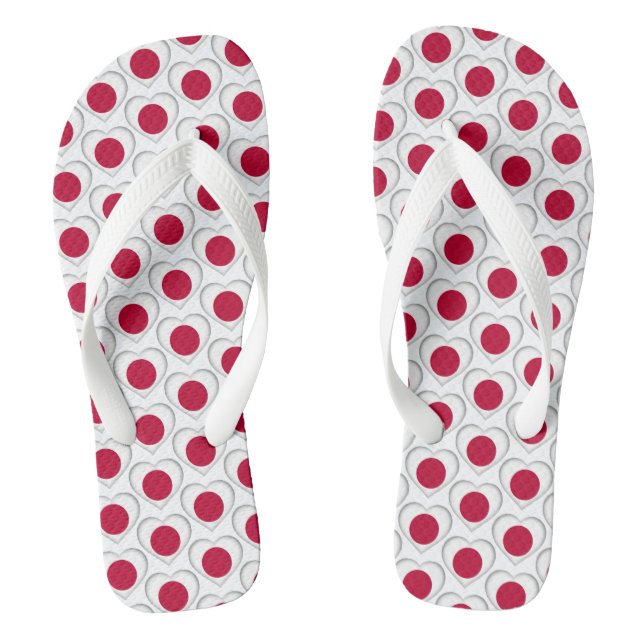 Japanese Flag Colours Hearts Pattern Patriotic Jandals (Footbed)