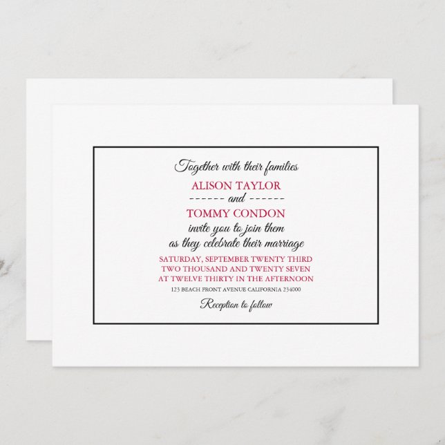 Japanese Flag, Flag of Japan Wedding Invitation (Front/Back)