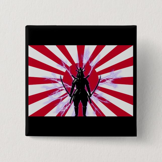 Japanese Flag & Rising Sun Samurai Warrior 15 Cm Square Badge (Front)