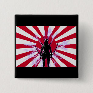 Japanese Flag & Rising Sun Samurai Warrior 15 Cm Square Badge
