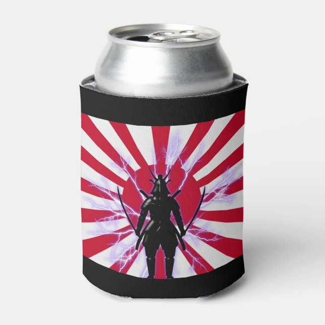 Japanese Flag & Rising Sun Samurai Warrior Can Cooler (Can Front)