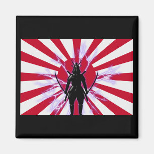 Japanese Flag & Rising Sun Samurai Warrior Magnet