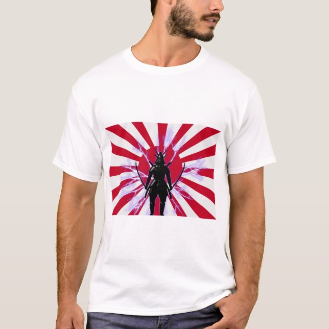 Japanese Flag & Rising Sun Samurai Warrior T-Shirt (Front)