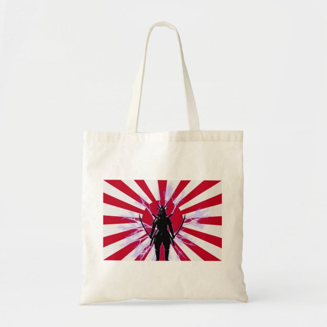 Japanese Flag & Rising Sun Samurai Warrior Tote Bag (Front)