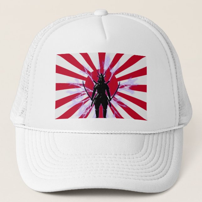 Japanese Flag & Rising Sun Samurai Warrior Trucker Hat (Front)