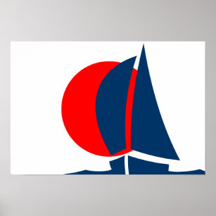 Japanese Flag Sailing Yacht Japan Nautical Poster