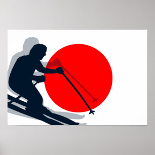 Japanese Flag Ski Japan Winter Sports Poster