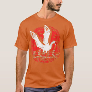 Japanese Flag Stork Crane Sakura Japan Art Nature T-Shirt