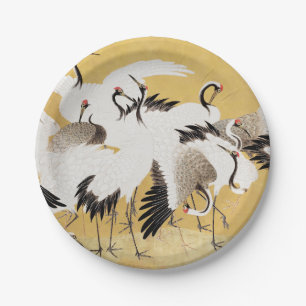 Japanese Flock Cranes Vintage Bird Rich Classic Paper Plate