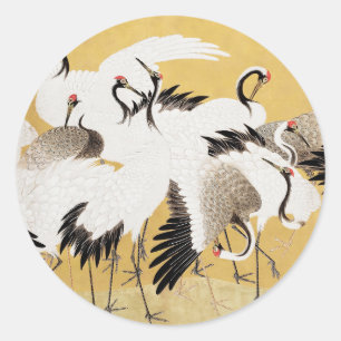 Japanese Flock Cranes Vintage Bird Rich Classic Round Sticker
