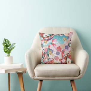 Japanese Floral All-Over Throw Pillow Decor