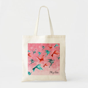Japanese Floral and Origami Crane Design Tote Bag