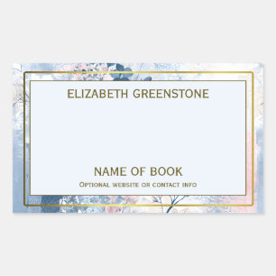 Japanese Floral Author Signature Bookplate Rectangular Sticker