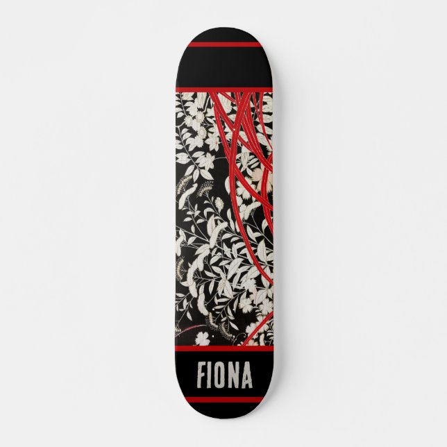 Japanese Floral Black Skateboard (Front)