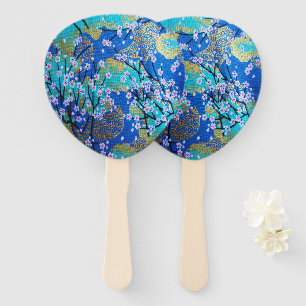 Japanese Floral Cherry Blossom Gold Blue  Hand Fan
