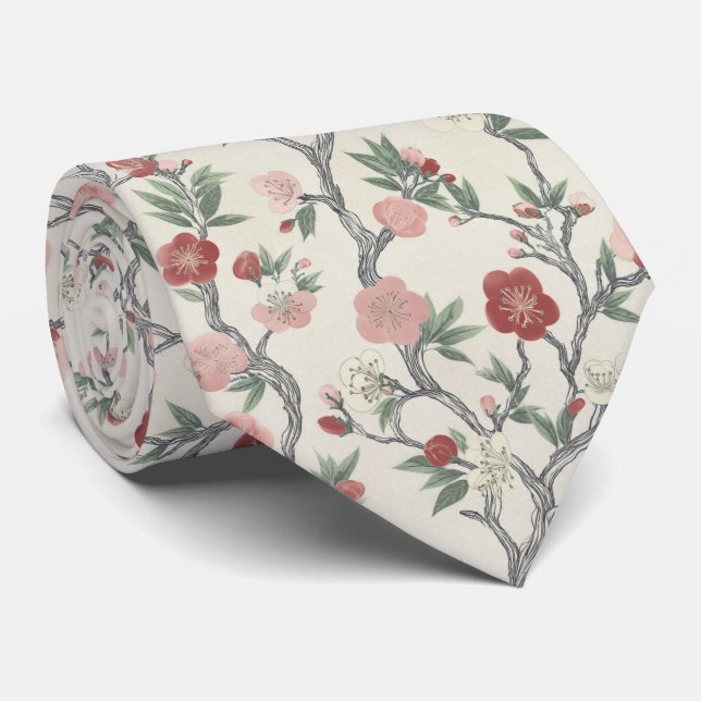 Japanese Floral Garden Pattern Tie (Rolled)