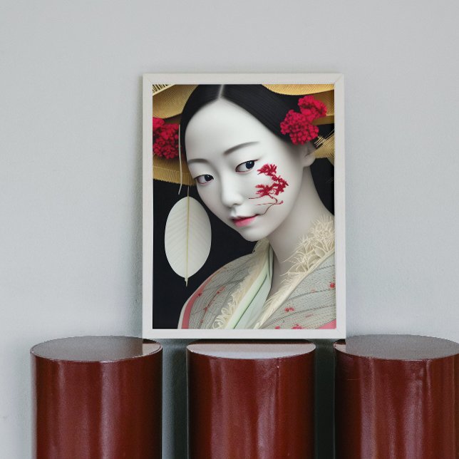 Japanese Floral Geisha Red Gold Fantasy Art Poster (Creator Uploaded)