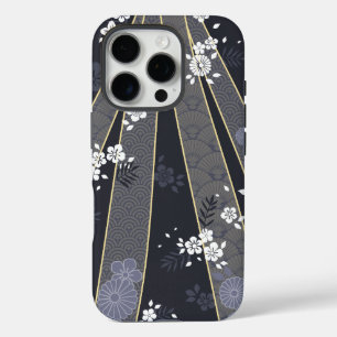 Japanese Floral Kimono Pattern Denim iPhone 16 Pro Case