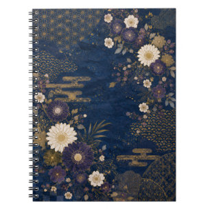 Japanese Floral Notebook – Elegant Navy & Gold