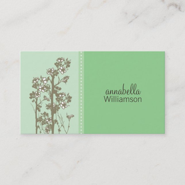 Japanese Floral Ocean Green Business Card (Front)