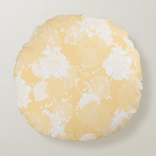 Japanese floral orange patterns. round cushion