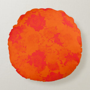 Japanese floral orange patterns round cushion