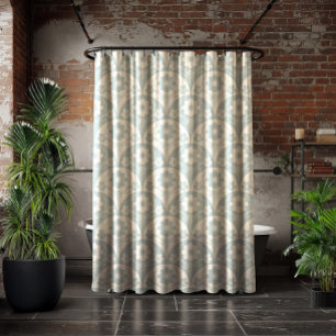Japanese Floral Pattern in Soft Blue and White Shower Curtain