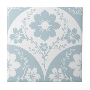 Japanese Floral Pattern in Soft Blue and White Tile