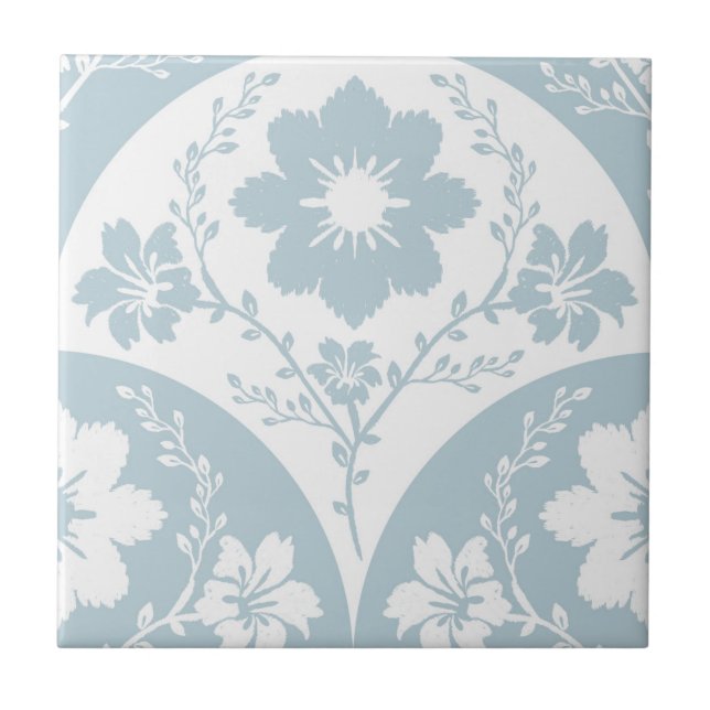 Japanese Floral Pattern in Soft Blue and White Tile (Front)