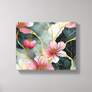 Japanese Floral Pattern, Pink With Gold Canvas Print