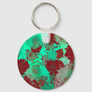 Japanese floral red patterns. key ring