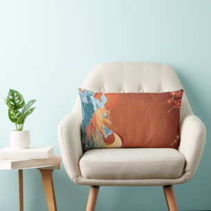 Japanese Floral - Rust Orange Elegant Fabric Lumbar Cushion