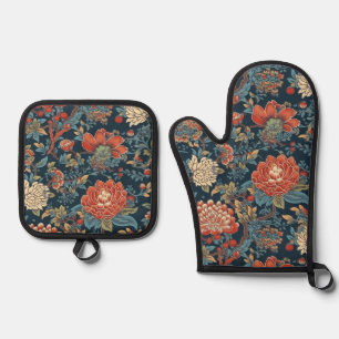 Japanese Floral Series Oven Mitt & Pot Holder Set